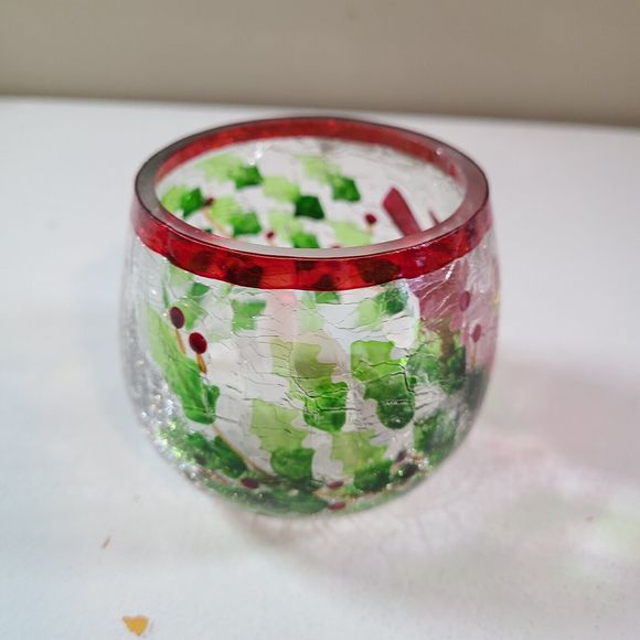 Cardinal With Holly Crackle Glass Votive Tea Light Candle Holder hanpain… - Picture 10 of 12